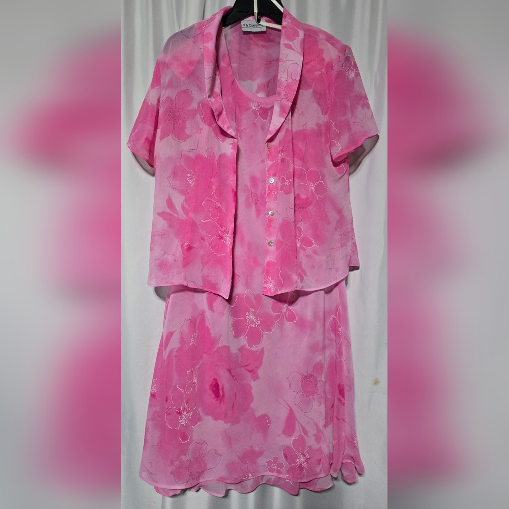 K & Company Womens Dress & Top Set Pink Floral Short Sleeve Size M (10-12)